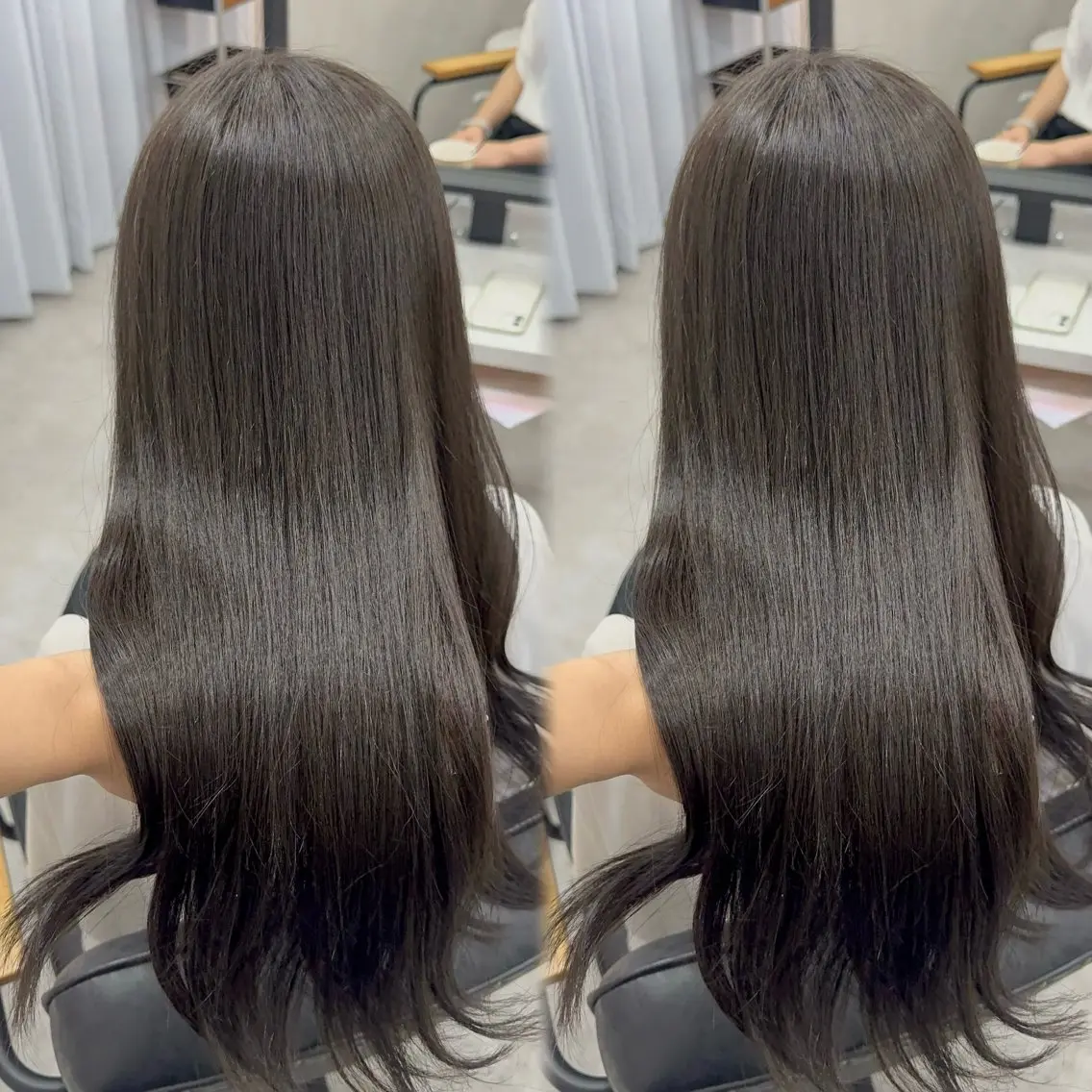 ロング カラー アッシュ アッシュブラウン ベージュカラー 黒髪 ブリーチ カット ヘアカラー トリートメント 赤み無し柔らかカラー 【梅田】madokaのヘアスタイル