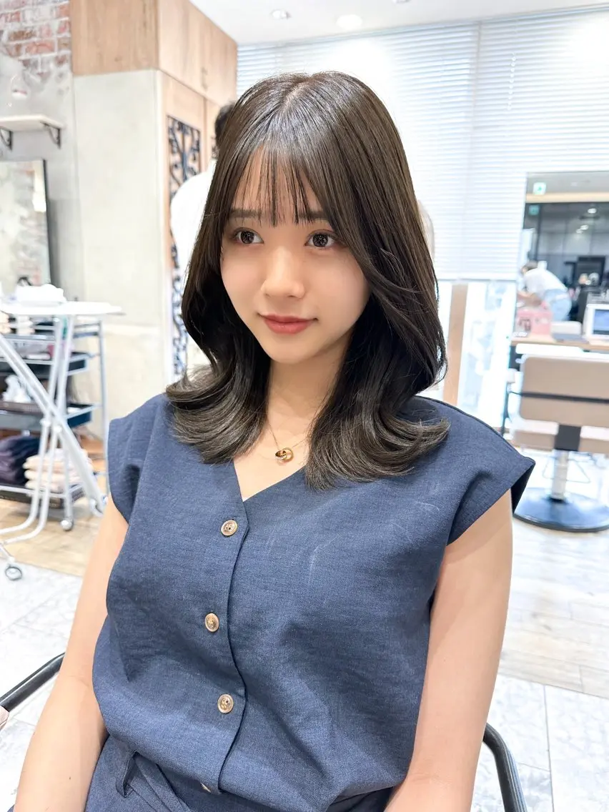 セミロング カラー ベージュカラー ブラウンカラー ブラウンベージュ くびれヘア 顔周りカット 顔周り/くびれヘア 韓国ヘア💕風間るなのヘアスタイル