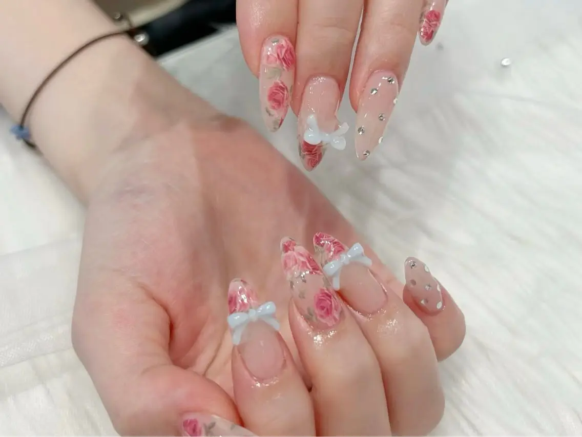 ネイル オーロラネイル ボルドー ブラウン 氷ネイル・うるうるネイル キラキラネイル ハンドネイル Sora  Nail 長さ出し専門店のネイルデザイン