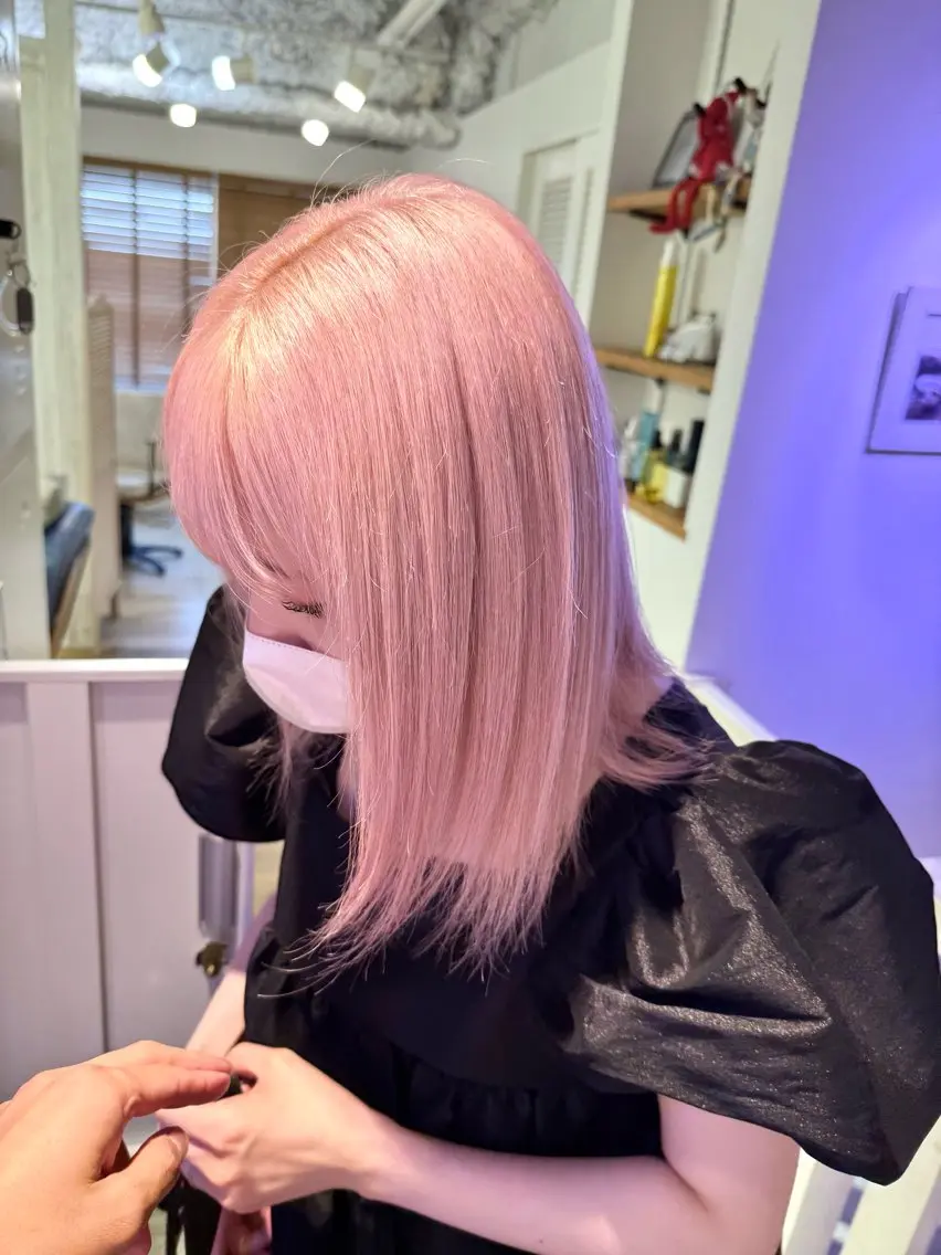 ミディアム カラー ピンクカラー かわさき ともやのヘアスタイル
