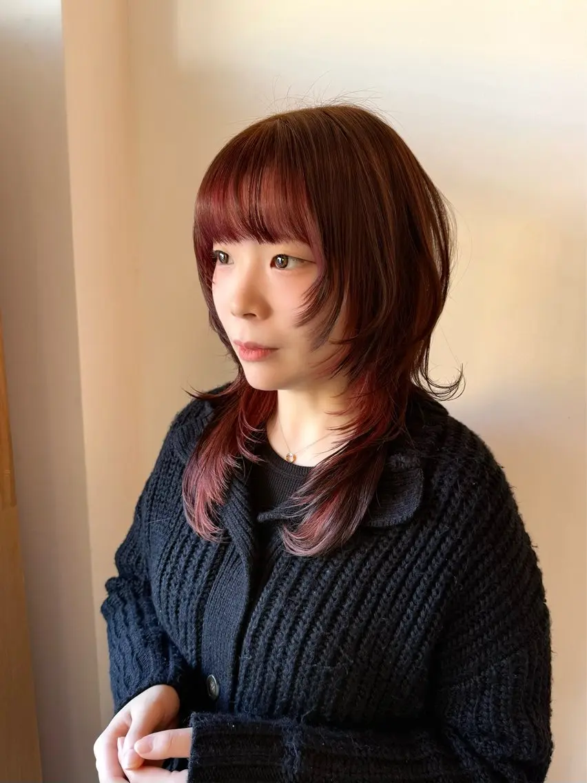 セミロング カラー ミストバング ベージュカラー  フェイスフレーミング ピンクカラー ピンクベージュ カット ヘアカラー WATANABE MISAKIのヘアスタイル