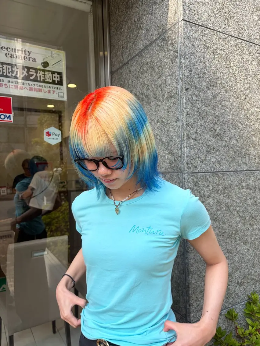 ミディアム カラー ブロンド オレンジ トリートメント カット ヘアカラー ﾃﾞｻﾞｲﾝｶﾗｰ Mirutayaのヘアスタイル
