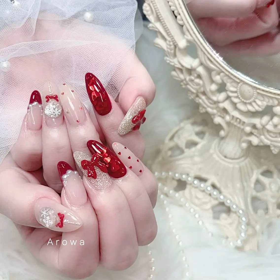 ネイル ハート ハンドネイル Arowa 伊田のネイルデザイン