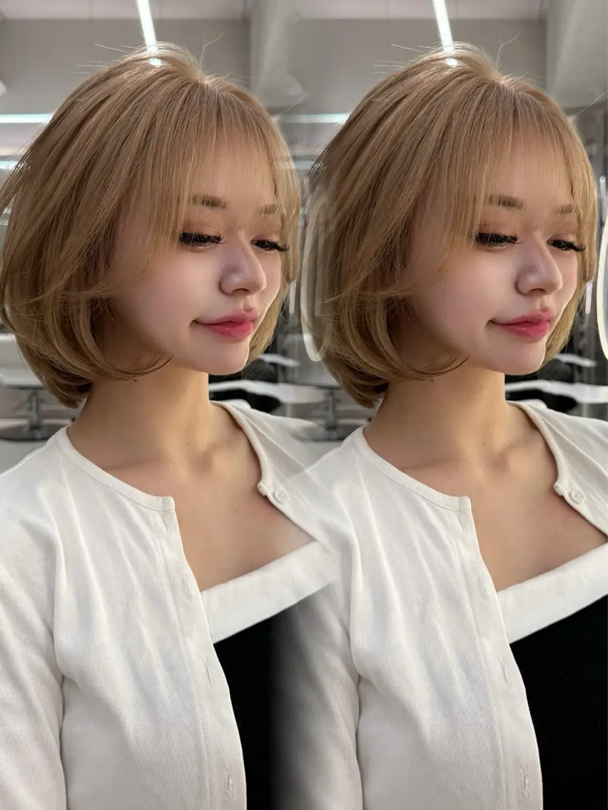 ミディアム カラー ベージュカラー ボブ ハイトーンボブ Mizuki.のヘアスタイル