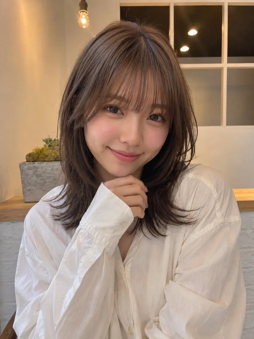 ミディアム カラー カット ヘアカラー トリートメント 小顔垢抜けレイヤー/ ハイトーン/YUTOのヘアスタイル