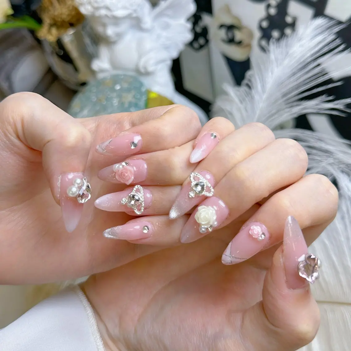 ネイル クリアネイル ハート キラキラネイル 韓国ネイル マグネットネイル ハンドネイル princess スカルプ専門店のネイルデザイン