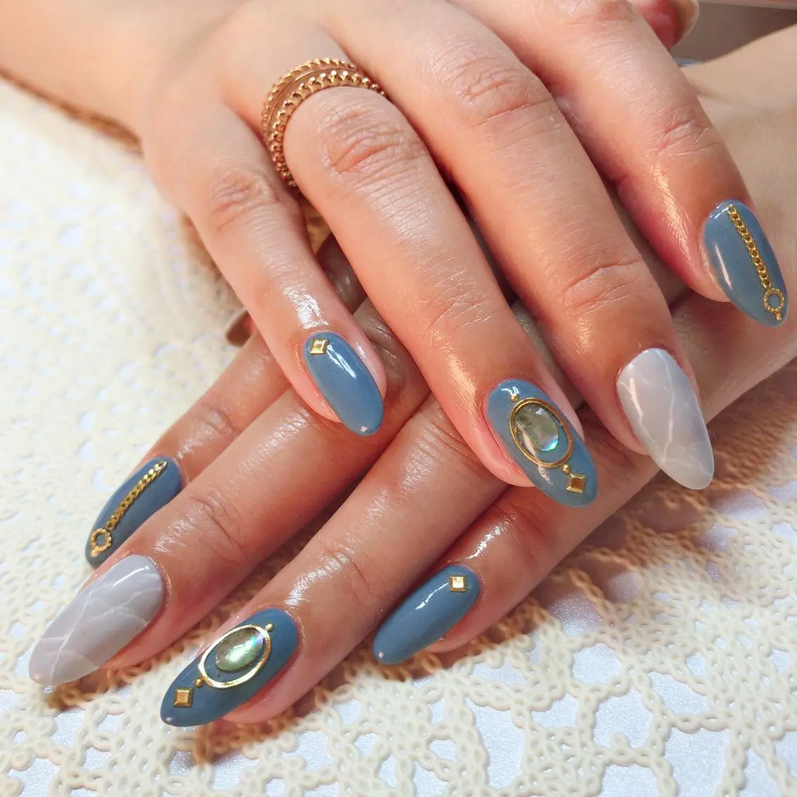 ネイル ブルー 大理石ネイル(マーブル) S Nailのネイルデザイン