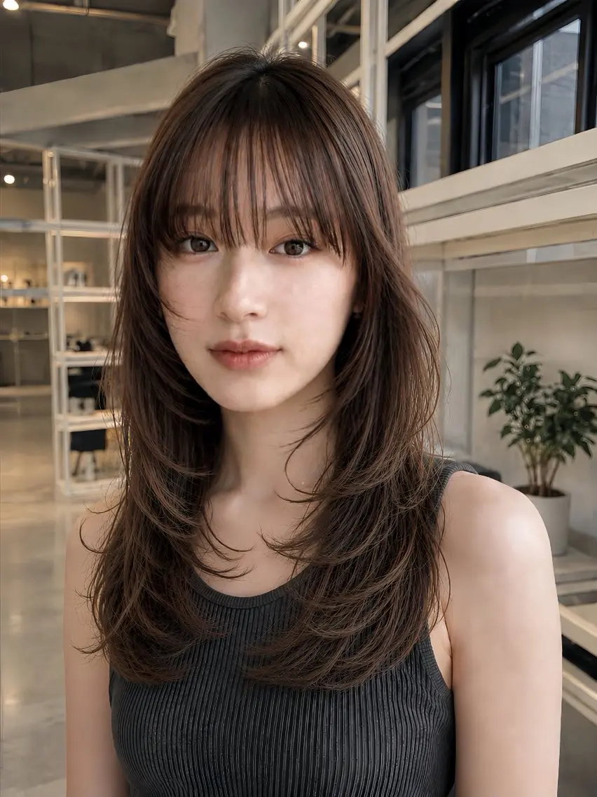 ロング カット ヘアカラー トリートメント 恵比寿結べるレイヤー 地毛風カラー大場のヘアスタイル