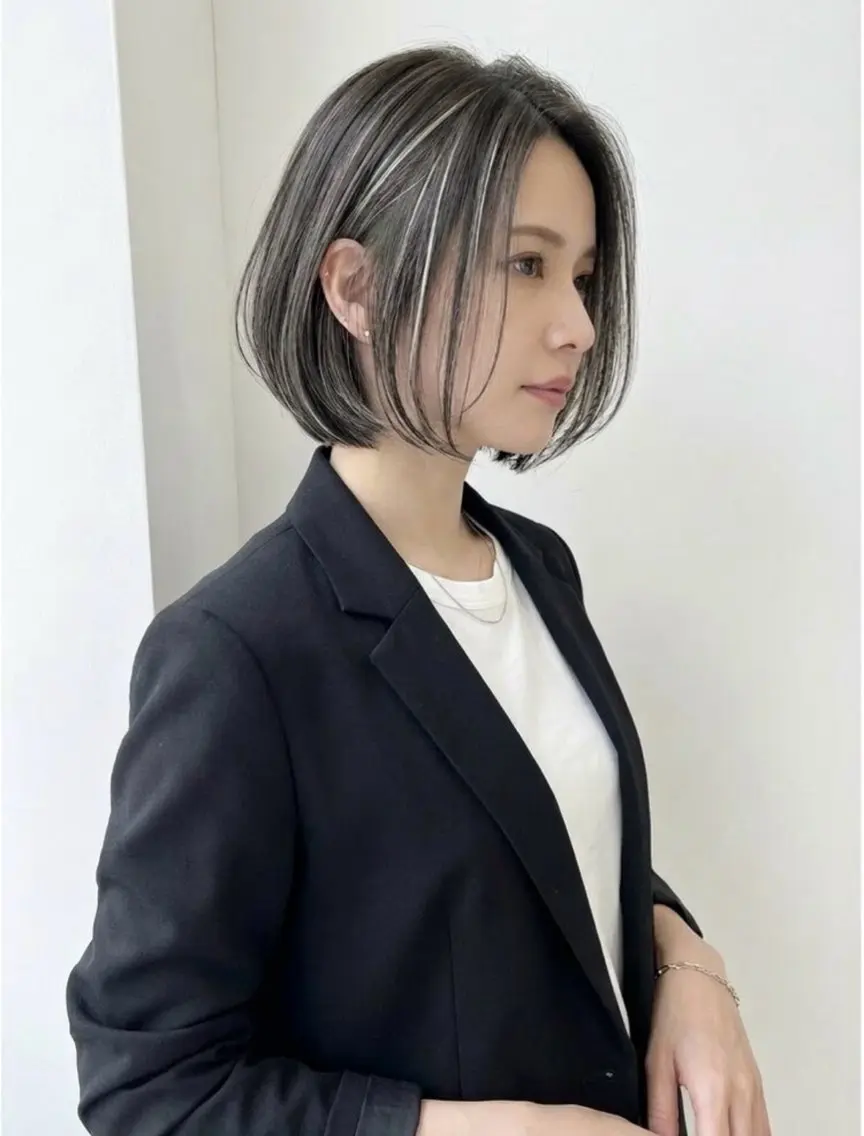 ミディアム カラー ハイライトカラー ボブ ハイライト カット ヘアカラー ショートカット×メ ンズ特化‪✂︎‬長妻のヘアスタイル