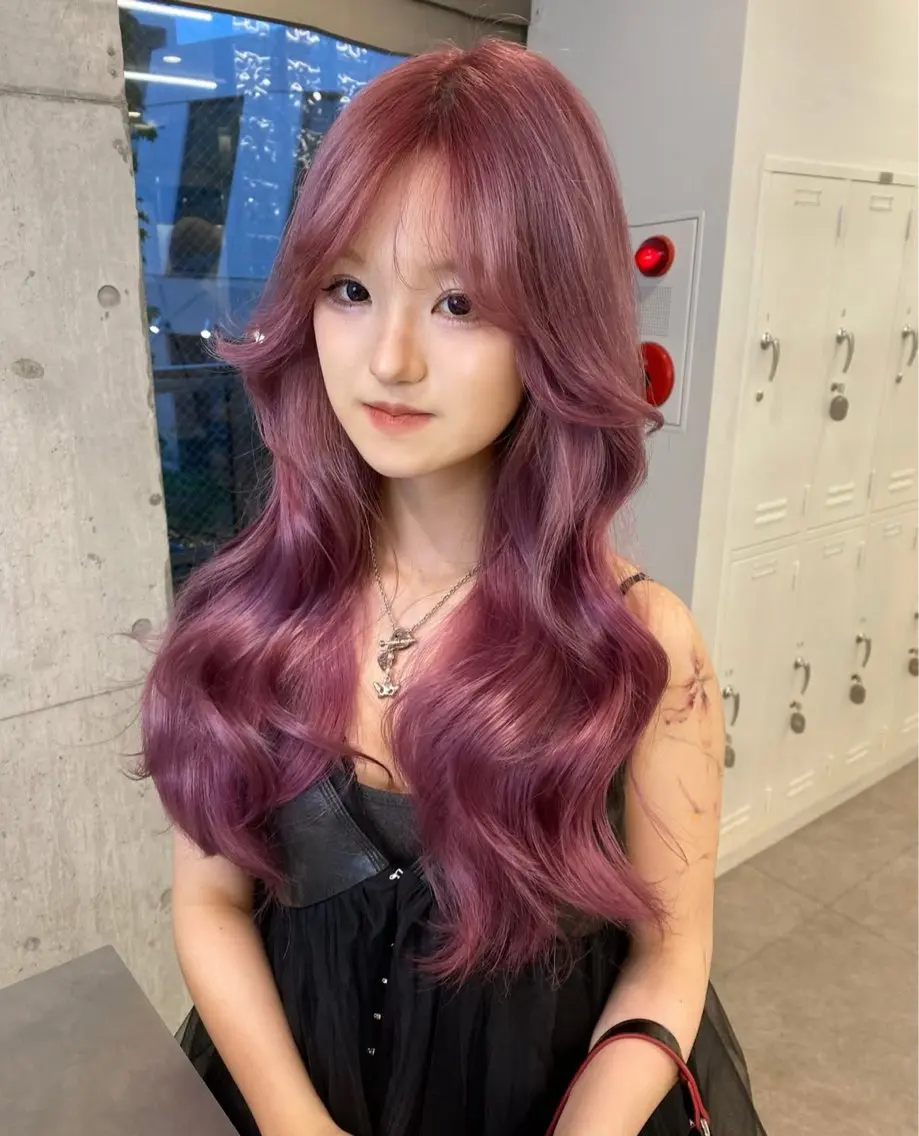 ロング カラー パーマ ヘアアレンジ キッズ パープルカラー 栄💗レイヤーカット ｜パーマ｜haruのヘアスタイル