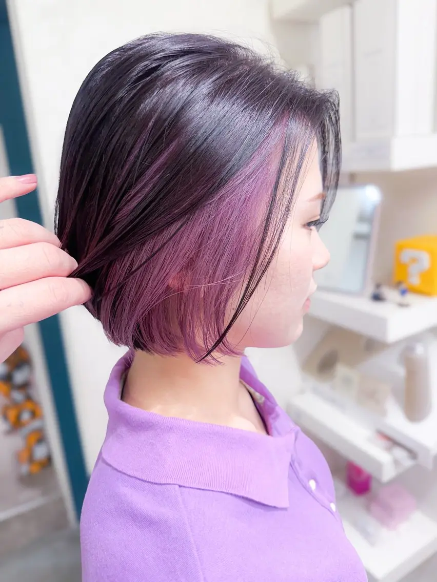 ショート カラー ブリーチ ディープラベンダー ラベンダーカラー ボブ カット ヘアカラー BOXmico. 南堀江 宇都宮のヘアスタイル