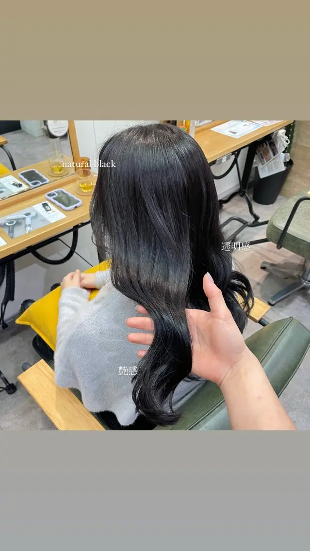 カラー 黒髪 ナチュラルブラック 銀座：似合わせカラー オリーブ🫒アレンジのヘアスタイル