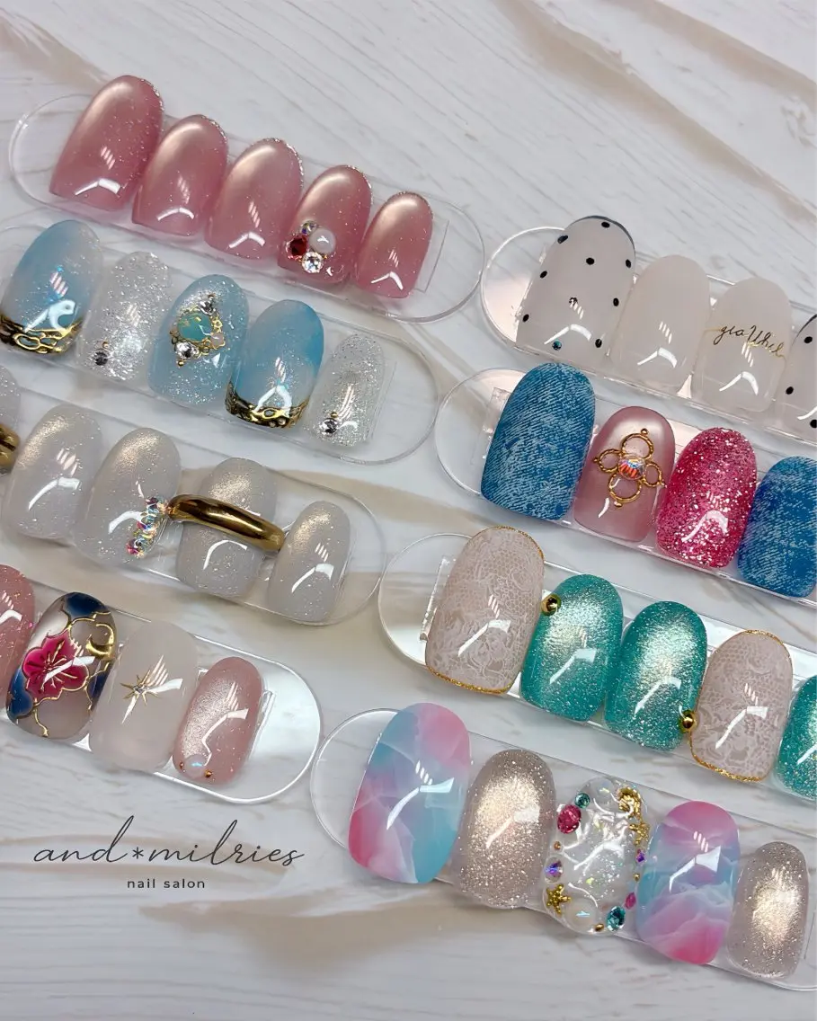 ネイル アートネイル 長さ出し ロングネイル 夏ネイル and* milriesのネイルデザイン