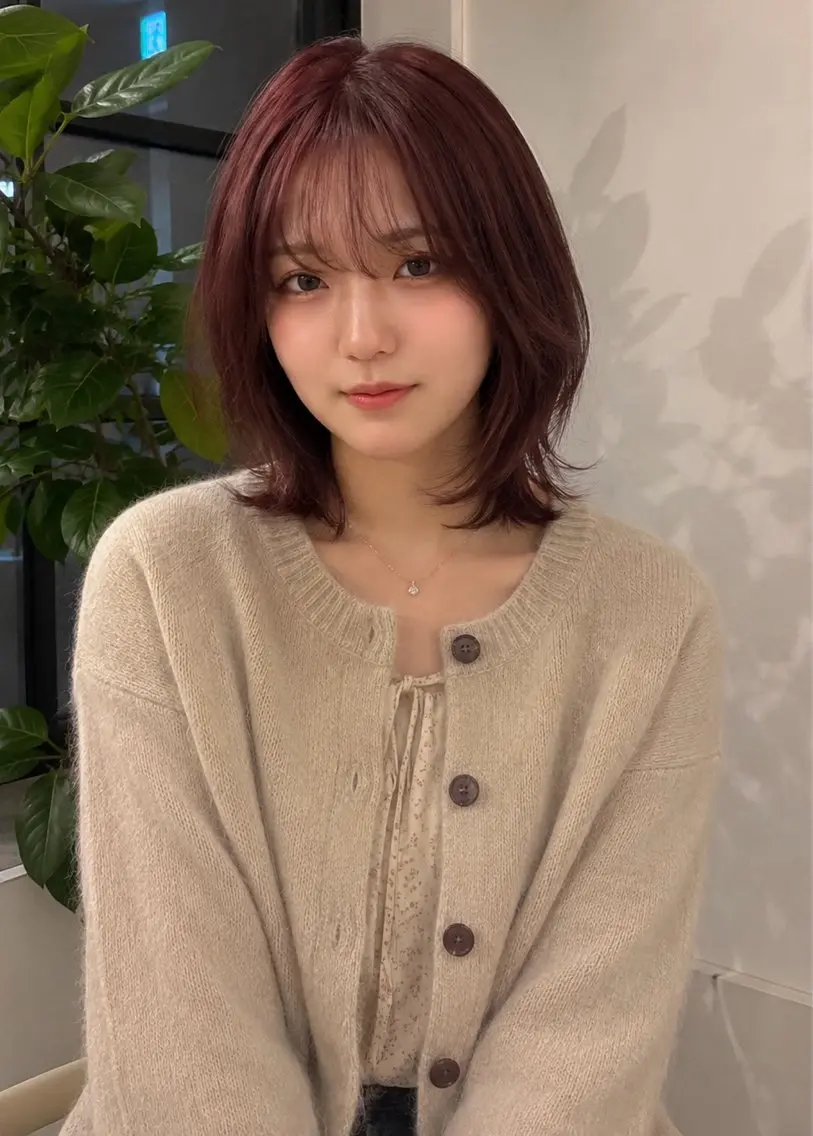 ミディアム カラー カット ヘアカラー トリートメント 小顔垢抜けレイヤー/ ハイトーン/YUTOのヘアスタイル