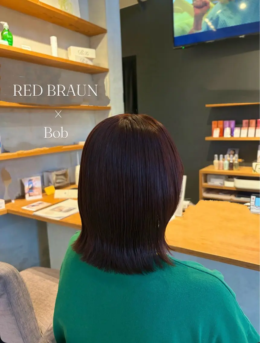ミディアム カラー ブラウンカラー レッドカラー レッドブラウン カット ヘアカラー トリートメント momoka オリーブ/ベージュのヘアスタイル