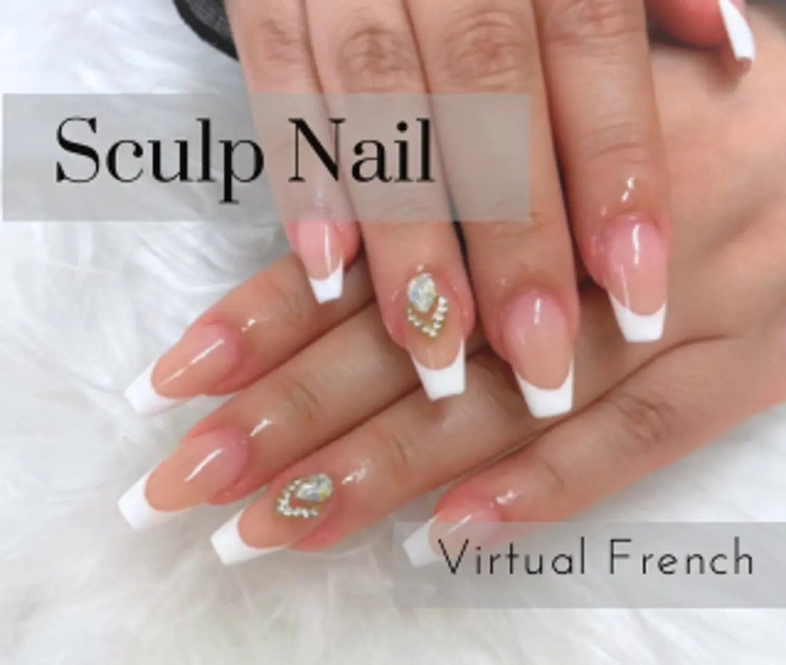 ネイル 長さ出し フレンチネイル ラメ(グリッター) スカルプネイル ストーンネイル Nail Salon Rayelのネイルデザイン
