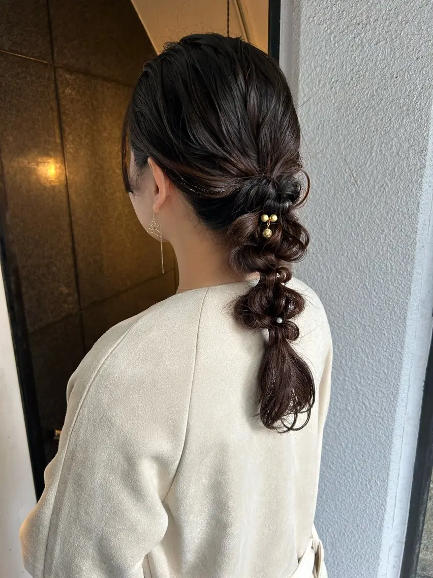 セミロング ヘアアレンジ 髪飾り ヘアセット ブラウンカラー 🦔🪷なりたりみのヘアスタイル