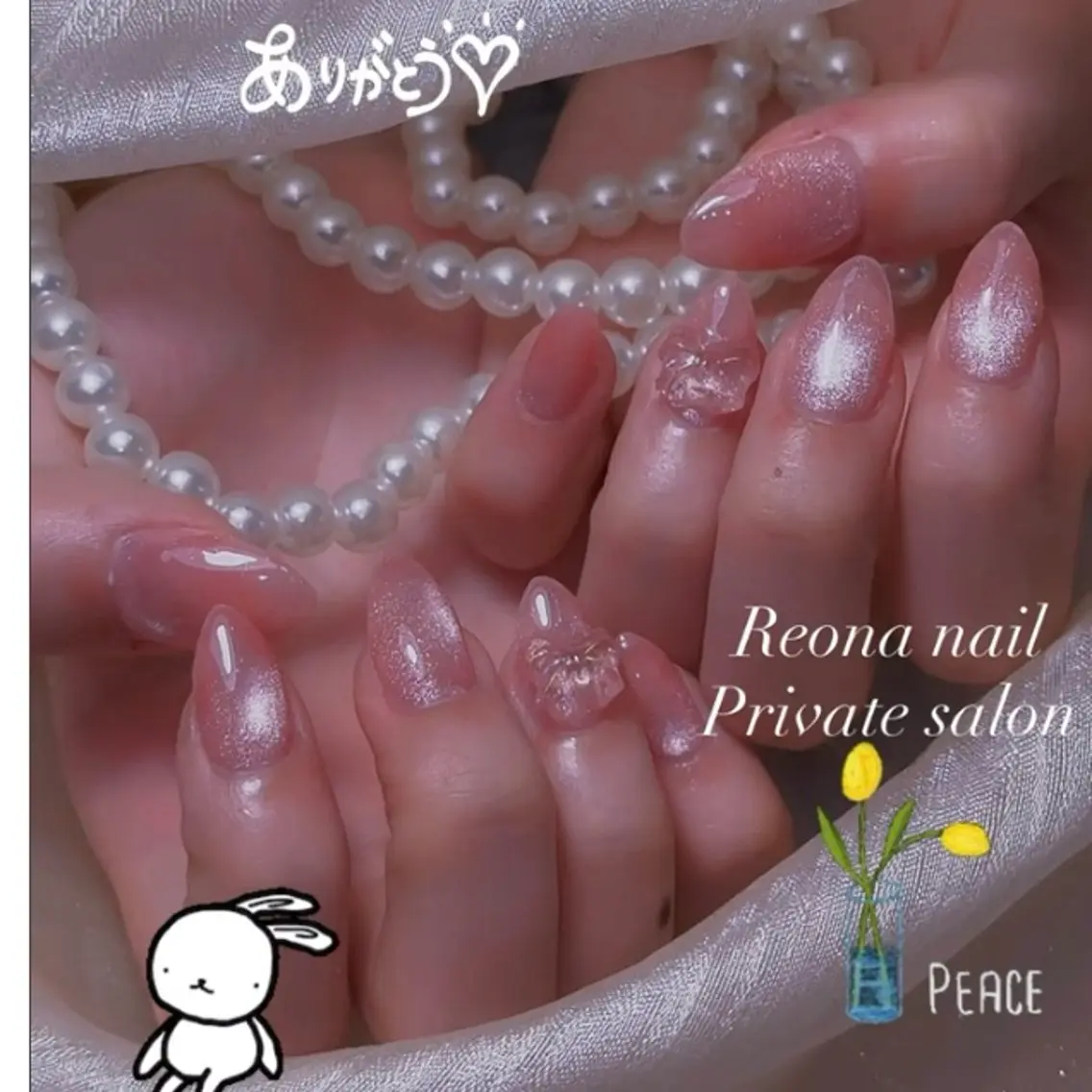 ネイル ハート マグネットネイル ミラーネイル 夏ネイル ハンドネイル Reona Nailのネイルデザイン
