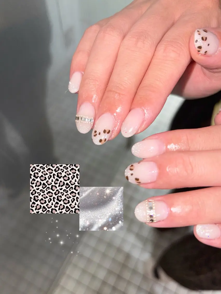 ネイル アニマル柄 キラキラネイル ラメ(グリッター) ピンク ピンクベージュ ハンドネイル YUUMI🫧 nailのネイルデザイン