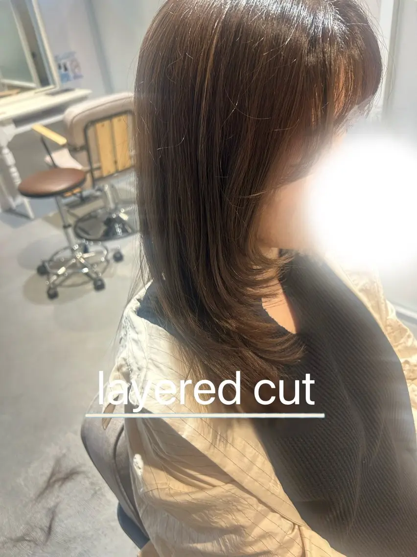 ミディアム レイヤーカット カット 🎀ブリーチなし カラーyui🎀のヘアスタイル