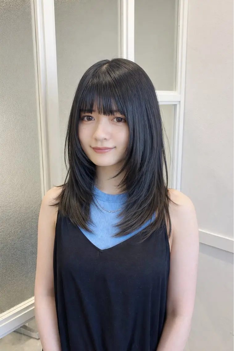 ロング 美髪矯正とレイヤー で飯食ってる人✂️のヘアスタイル