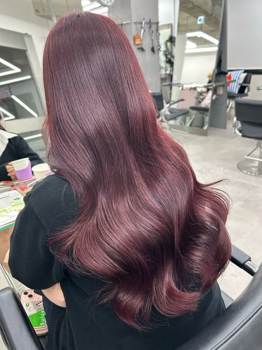 ロング カラー レッドカラー ロング ヘアカラー 横浜ダブルカラー/ ハイトーンエクステのヘアスタイル
