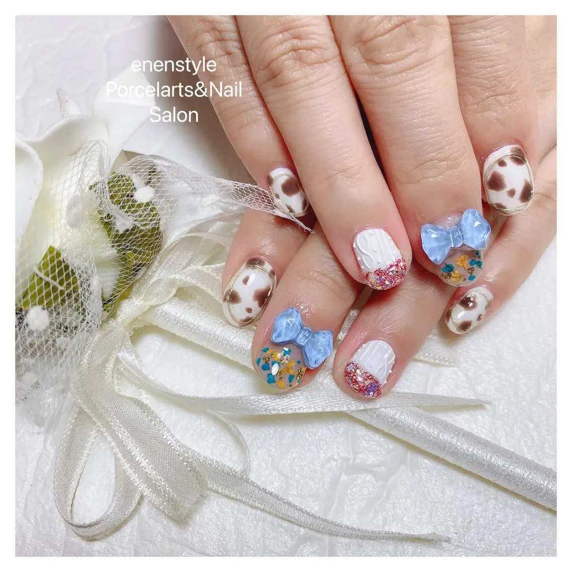 ミディアム ネイル ハンドネイル 🐾enen style 🐾のネイルデザイン