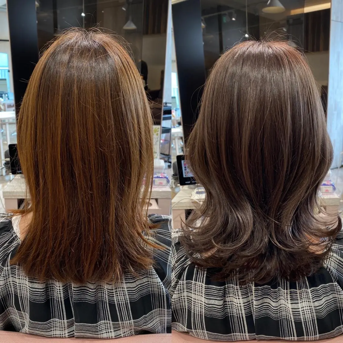 ミディアム カラー カット ヘアカラー トリートメント 顔まわりカット🌟 くびれヘア/寺門遥輝のヘアスタイル