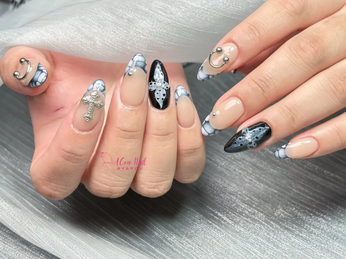 ネイル 桜ネイル 長さ出し フラワーネイル フレンチネイル ジェルネイル ハンドネイル ACon NailSalonのネイルデザイン