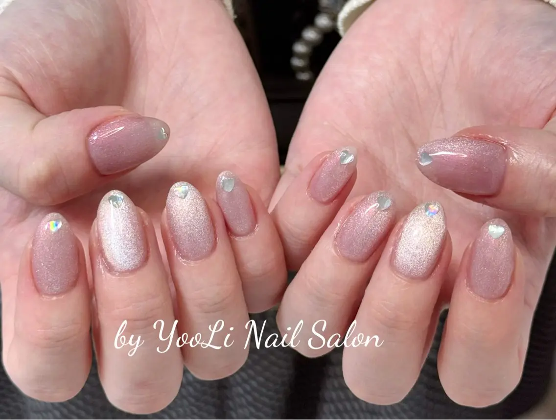 ネイル アートネイル オーロラネイル チークネイル フレンチネイル ガラスフレンチ ハンドネイル 🎀🎀YooLi Nail Salonのネイルデザイン