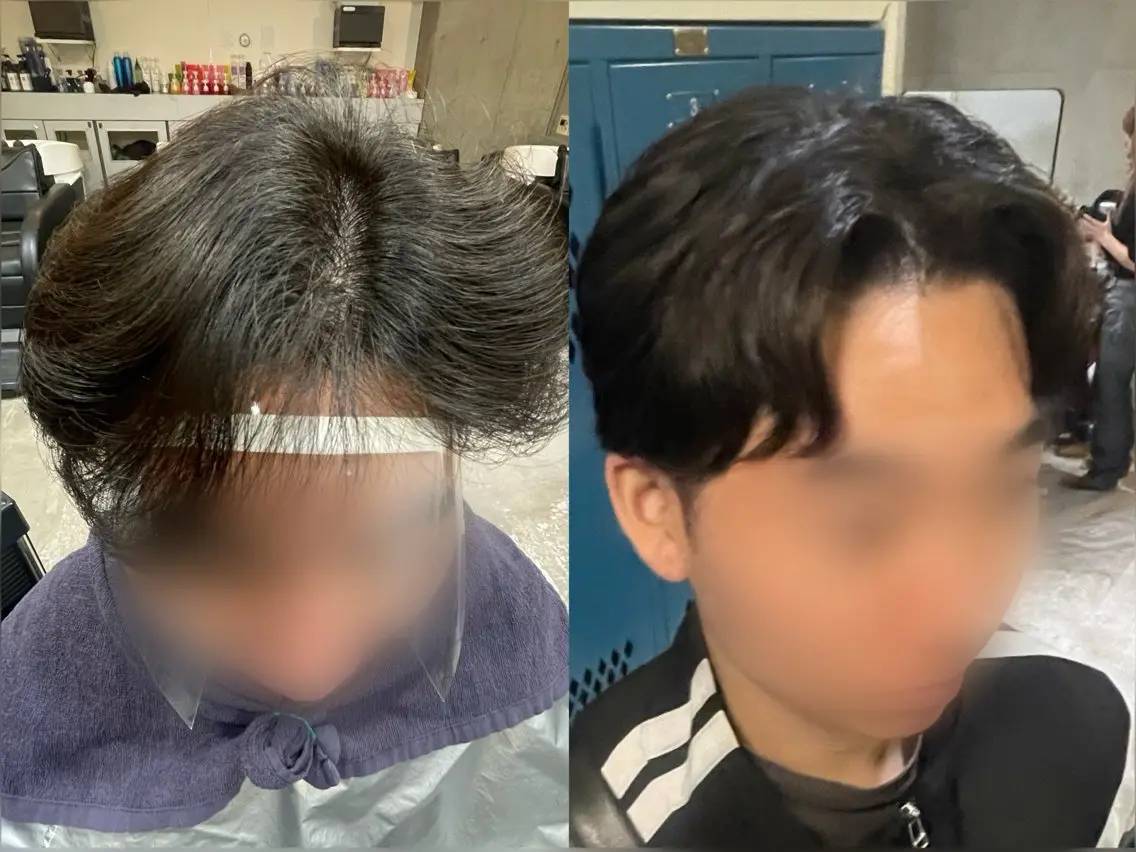 メンズ センターパート ダウンパーマ メンズ韓国風 メンズパーマ 韓国タッセルカット レイヤーカットのヘアスタイル