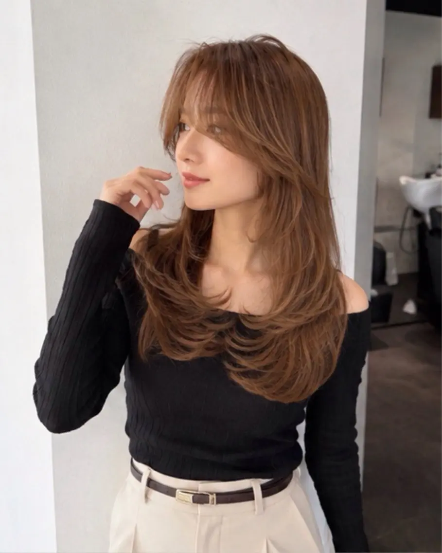 ロング ハッシュカット 韓国風ヘア レイヤーカット トリートメント カット pia 薬院のヘアスタイル