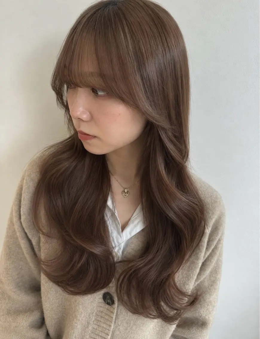 ロング カラー ブラウンカラー チョコレートブラウン カット ヘアカラー トリートメント m i k u n aのヘアスタイル