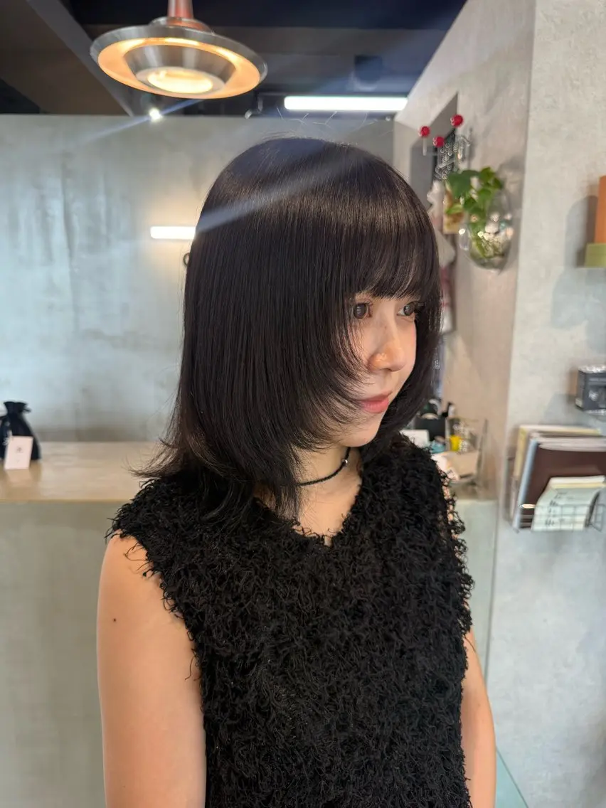 ミディアム パーマ ヘアカラー トリートメント qpulaあいみ 透明感カラーのヘアスタイル
