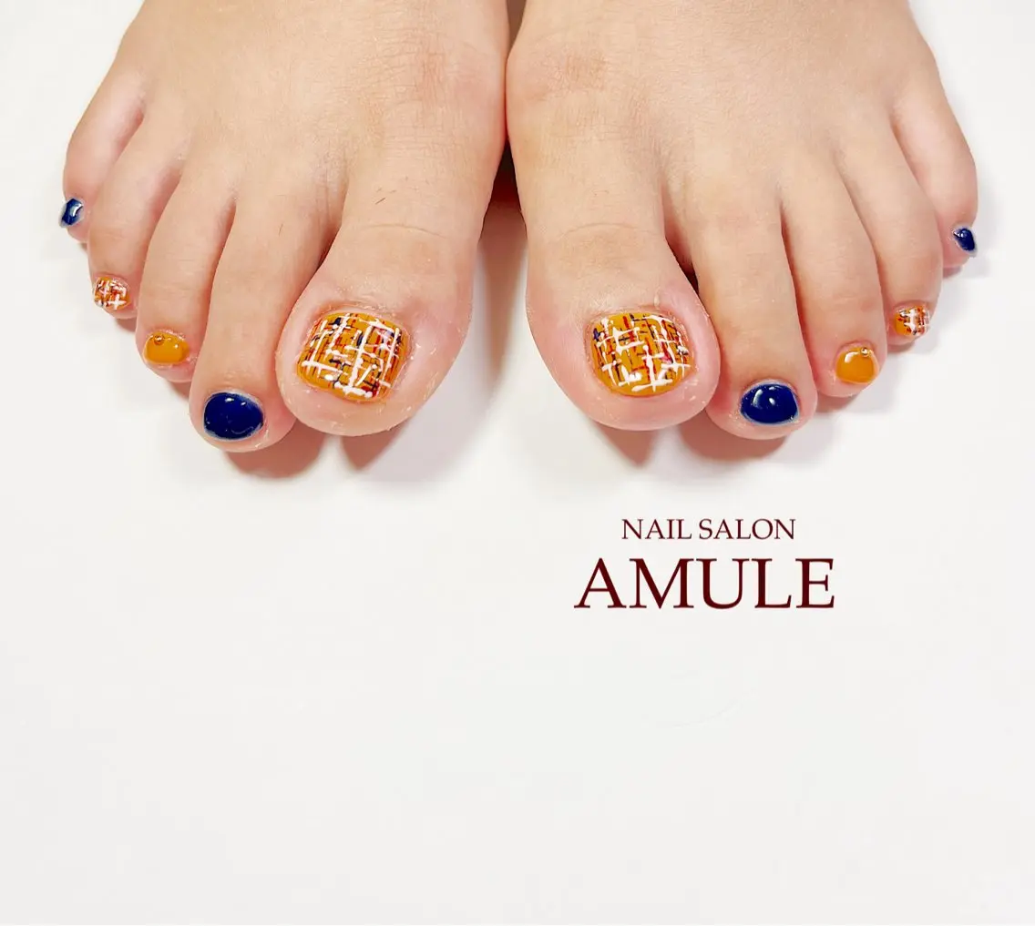 ネイル フットネイル ジェルネイル ツイードネイル NAILSALON AMULEのネイルデザイン