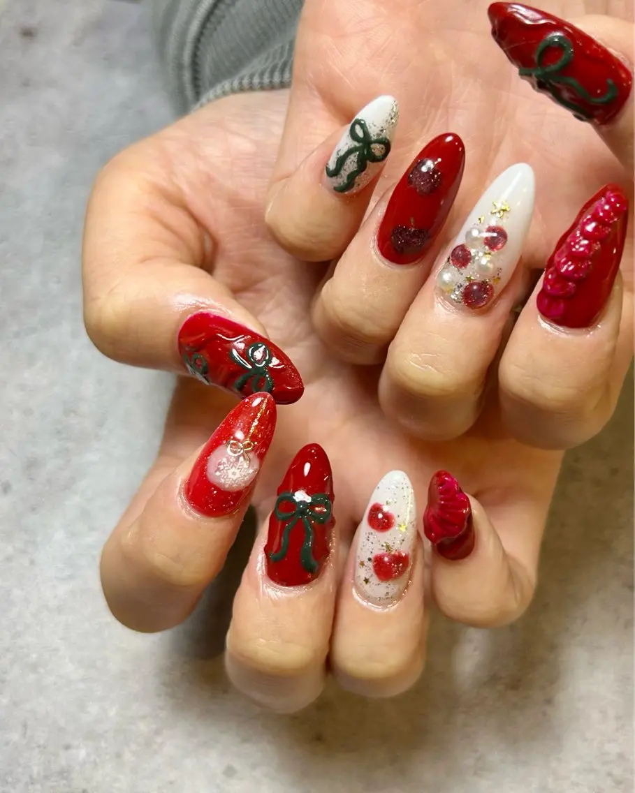 ネイル 持ち込み スカルプネイル 冬ネイル クリスマス ハンドネイル Reflection marikoのネイルデザイン