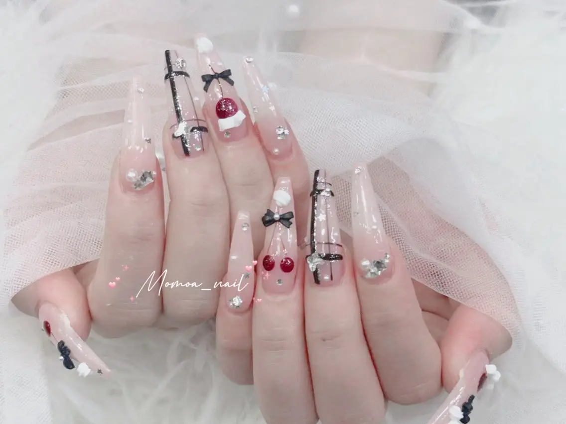 ネイル 成人式 大理石ネイル(マーブル) 持ち込み ネイルチップ 冬ネイル ハンドネイル MoMoA Nail ネイル長さ出し専門店のネイルデザイン