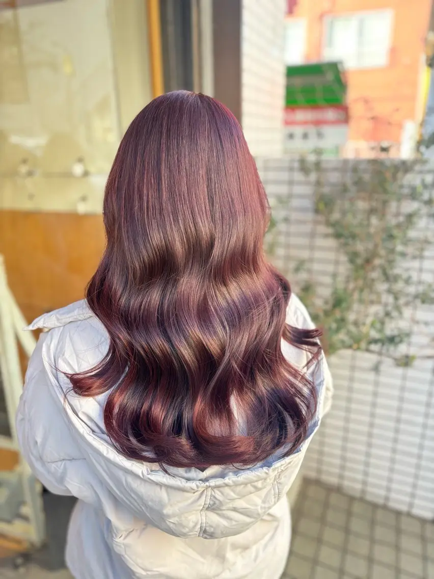 ロング ピンクブラウン ヘアカラー トリートメント ミズノ アイ 🪅のヘアスタイル