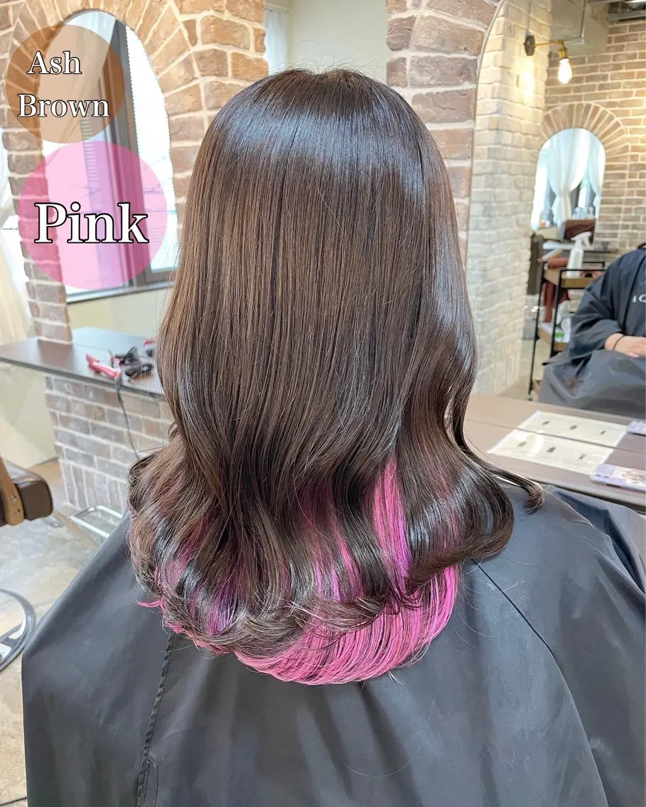 セミロング カラー インナーカラー ピンクカラー カット ヘアカラー トリートメント 艶カラー/インナー /グラデ/大西小百合のヘアスタイル