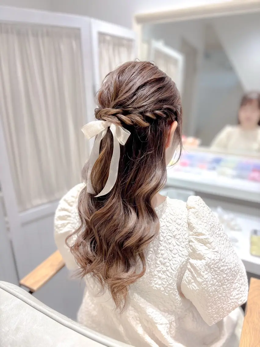 セミロング ヘアアレンジ ハーフアップ ヘアセット ⭐︎moe 【ヘアセット🧸】のヘアスタイル