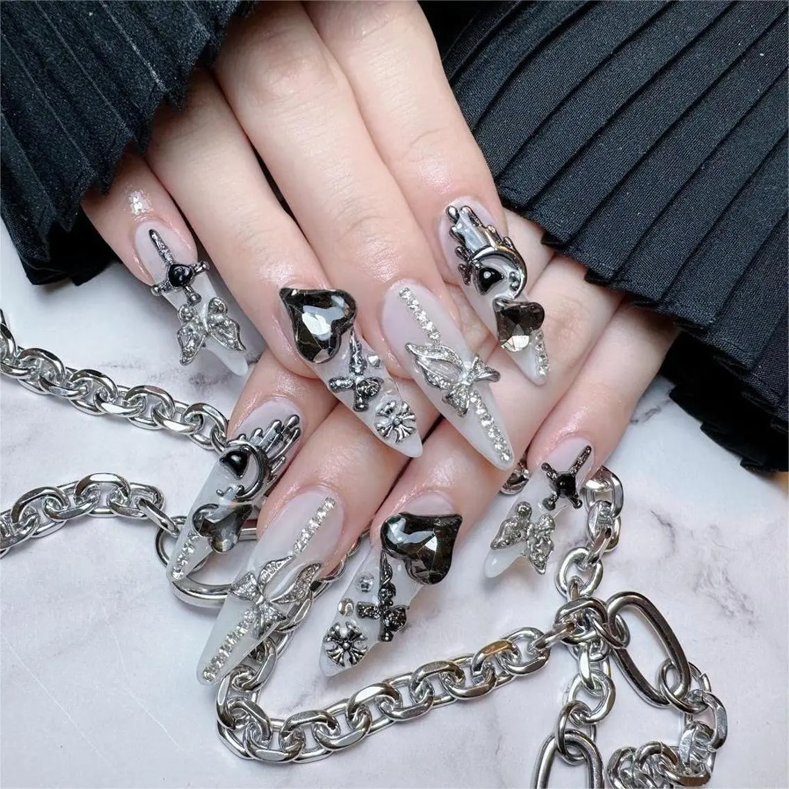 🎀✨チップ長さだし10本+💎パーツ10本ゴテゴテコース💎【パーツなんでもOKつけ放題】オフ無しの写真
