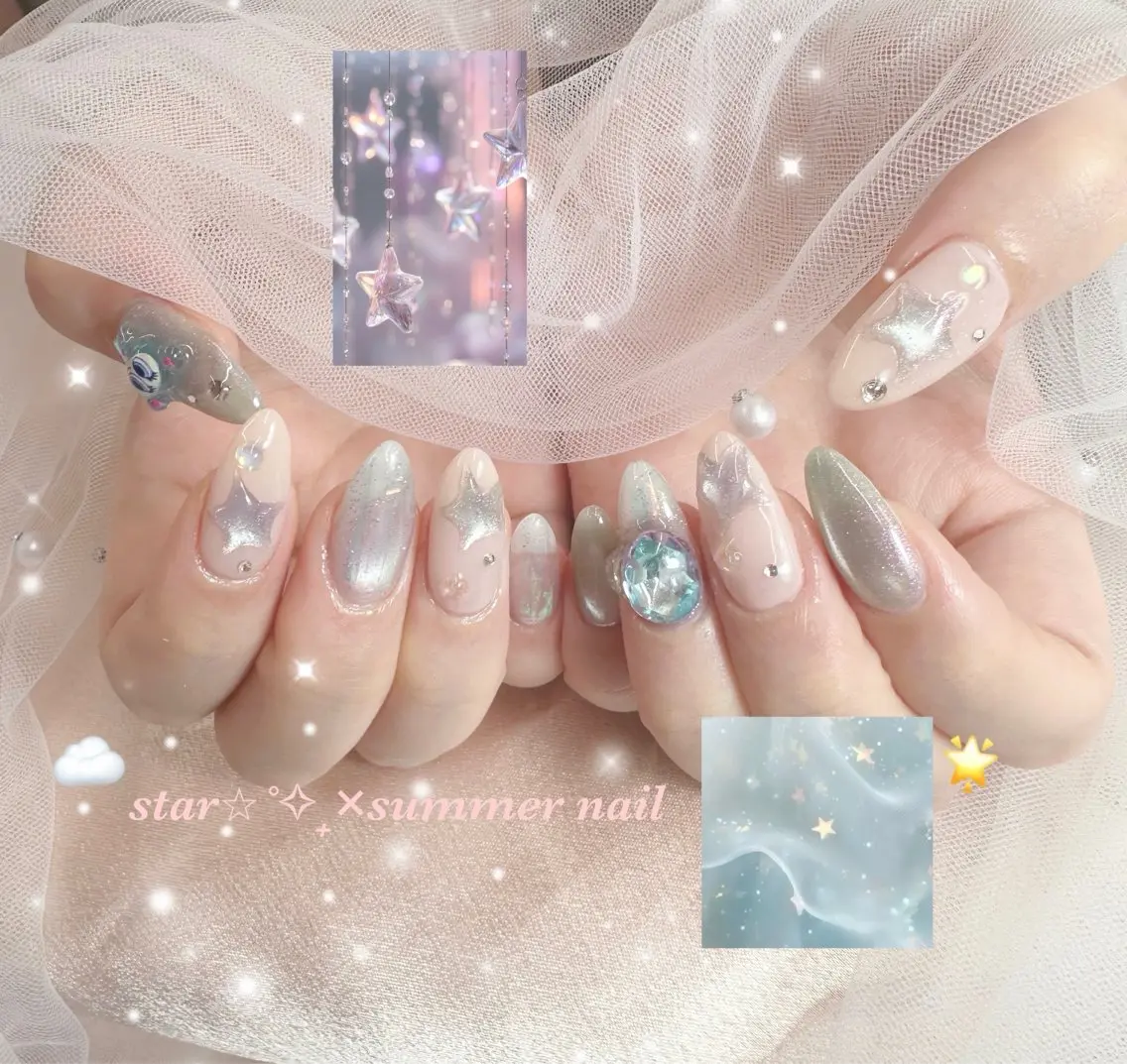 ネイル キラキラネイル マグネットネイル 持ち込み 夏ネイル Pawtique nail salonのネイルデザイン