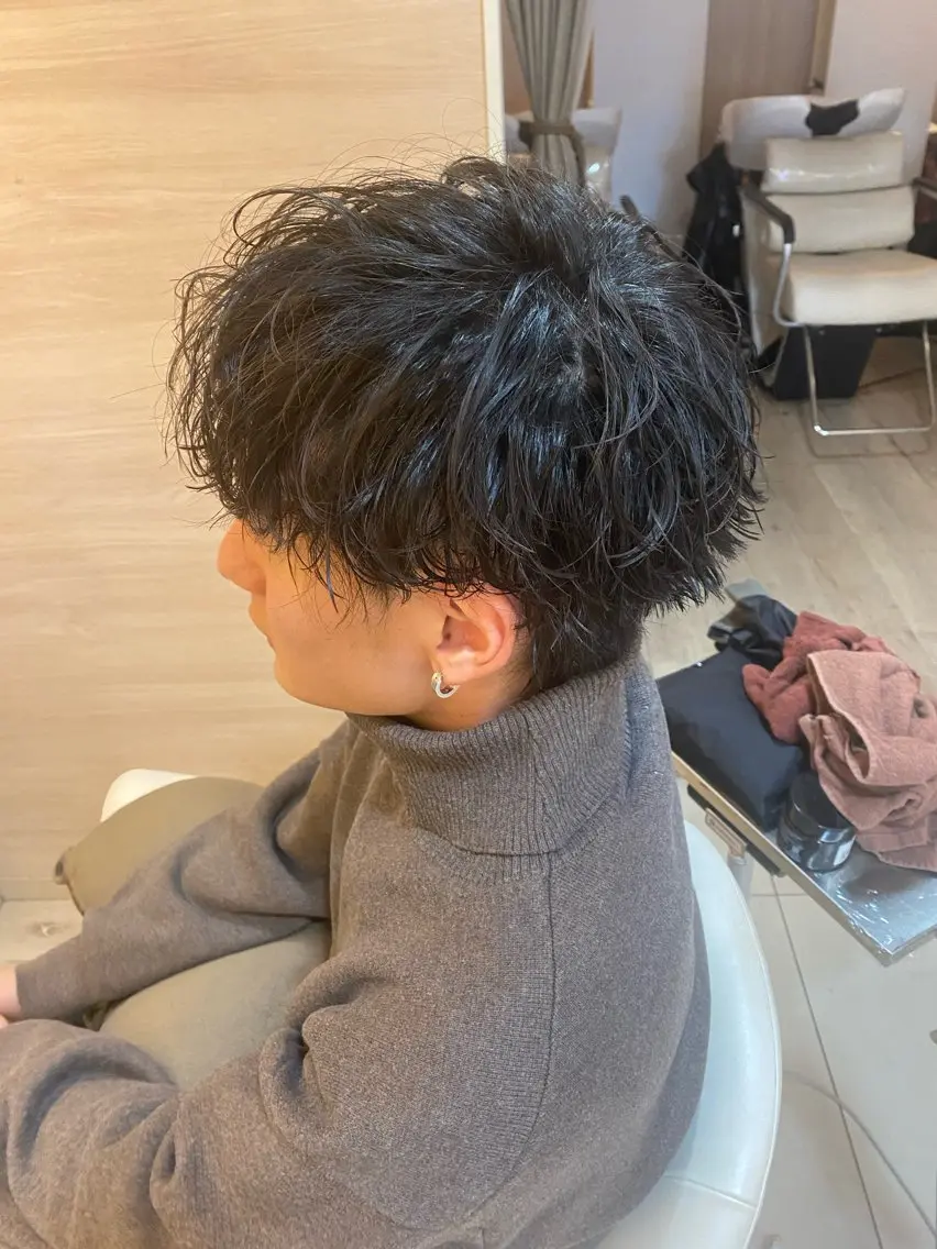 ショート カラー パーマ ヘアアレンジ メンズ キッズ メンズブリーチ センターパート カルマパーマ マッシュ メンズパーマ 🫧Selene SHOGO🫧のヘアスタイル