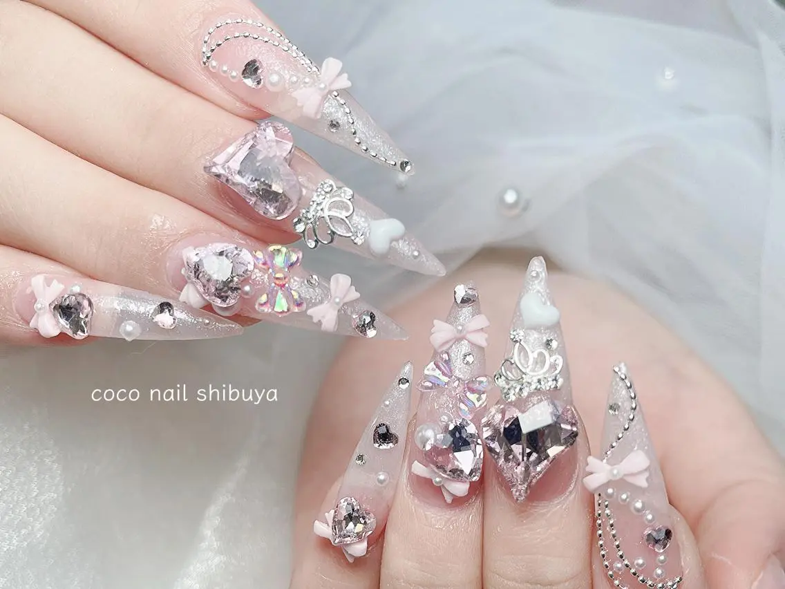 ネイル 成人式 大理石ネイル(マーブル) リボン 夏ネイル ネイルチップ ハンドネイル Mei Salon 長さ出し専門店のネイルデザイン