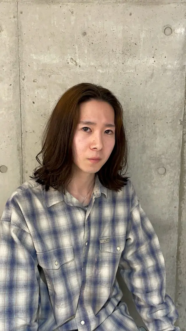 ミディアム パーマ ミディアムパーマ ボブ 岩崎 唯人のヘアスタイル