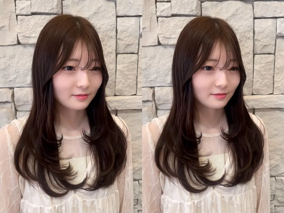 ミディアム カラー カット ヘアカラー トリートメント 🤎韓国ヘア ベージュ まゆか🤎のヘアスタイル