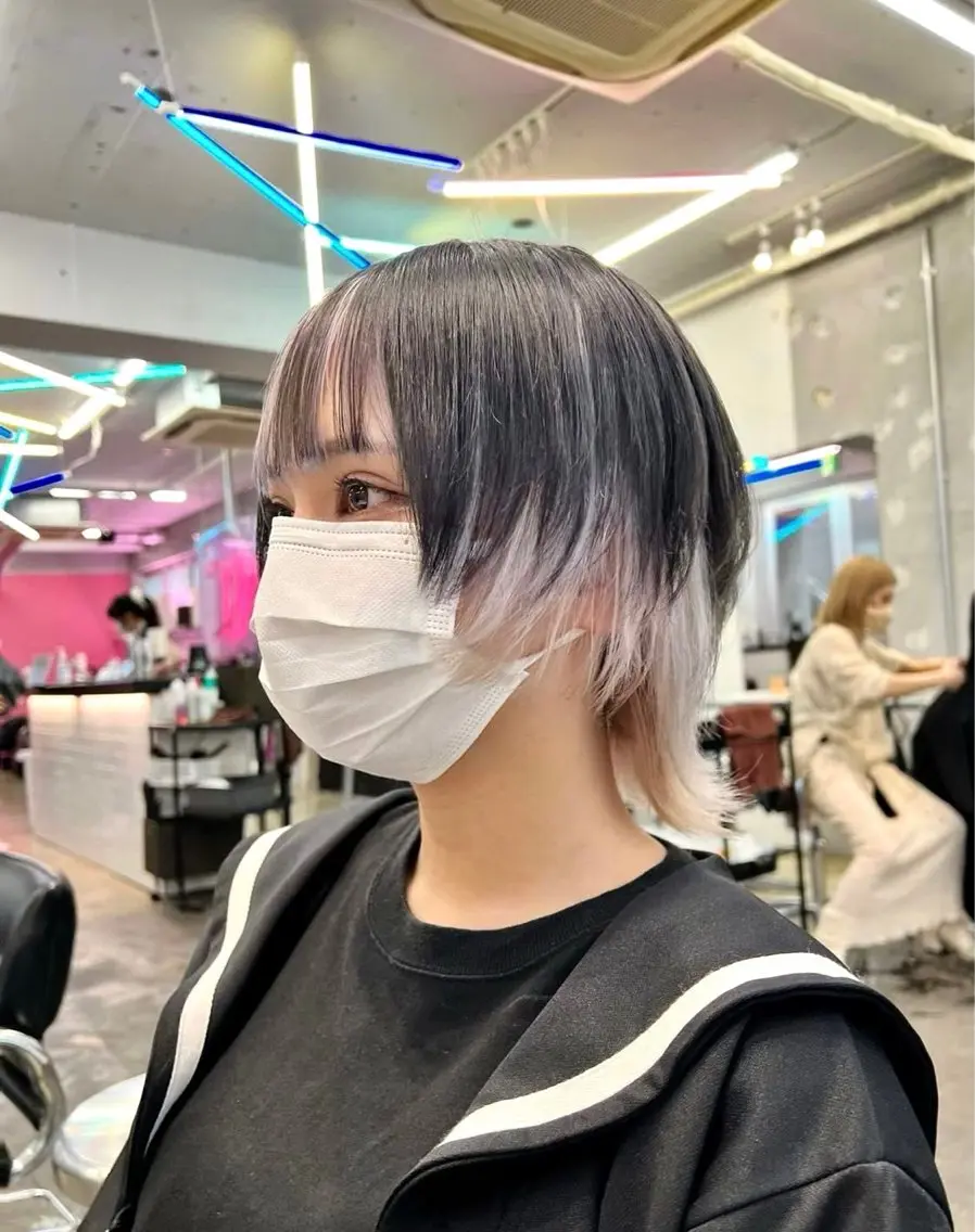 ミディアム カラー ヘアカラー トリートメント ヘアセット ♱地雷カラー♱ウルフ ♱ 藍衣 ♱のヘアスタイル
