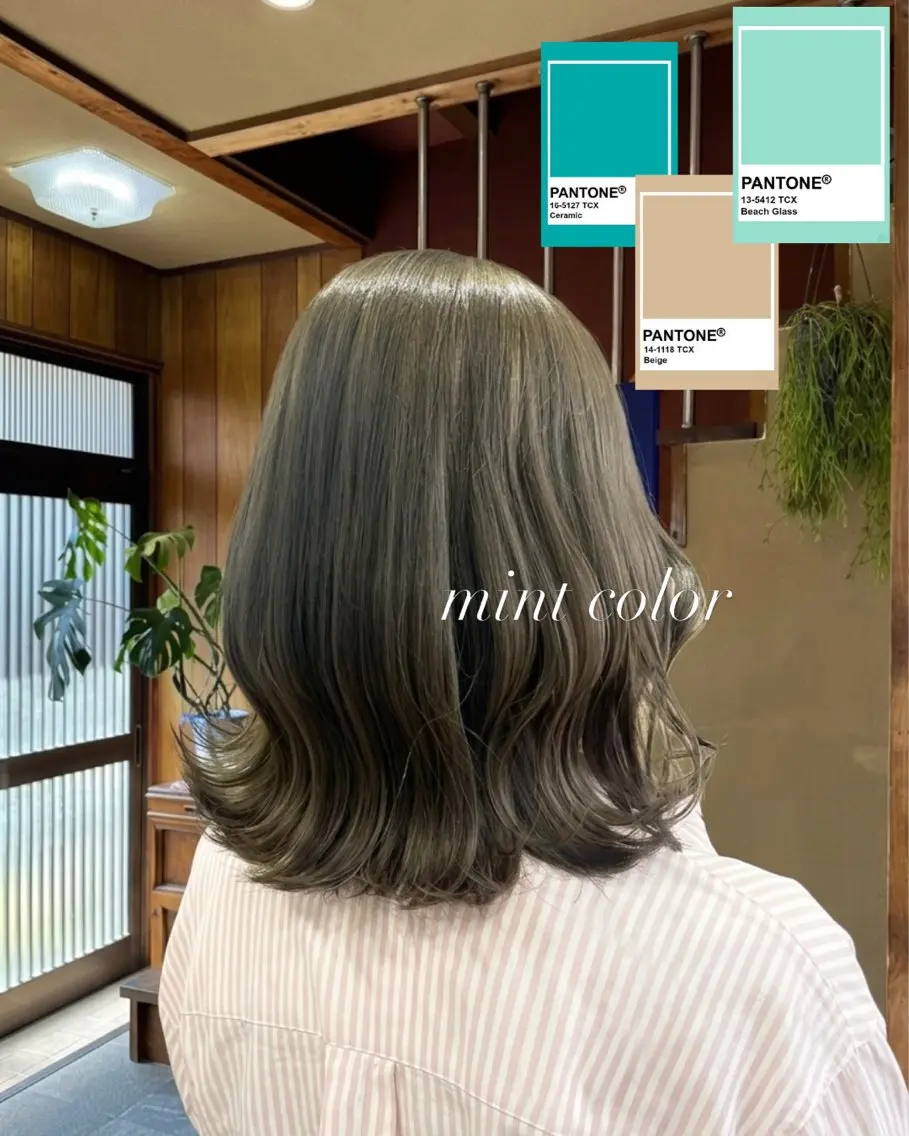 ミディアム カット ヘアカラー ミントカラー🌱上村 瑞紀のヘアスタイル