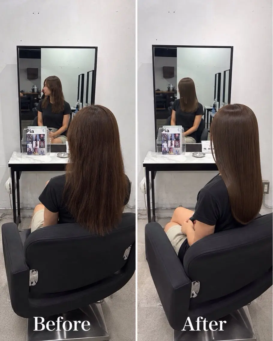 セミロング カット 縮毛矯正 pia 薬院のヘアスタイル