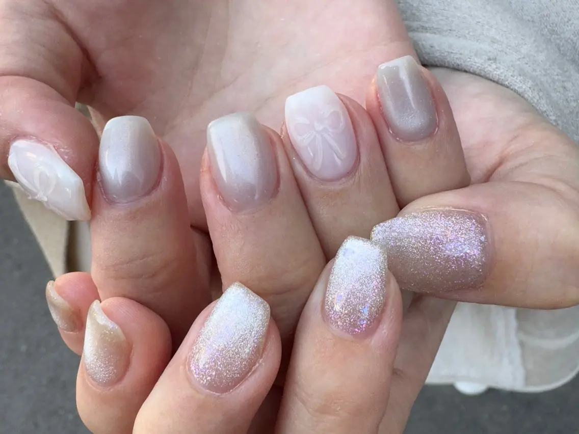ネイル 入学式 マグネットネイル オフィスネイル リボン シンプルネイル MH_ Nailのネイルデザイン